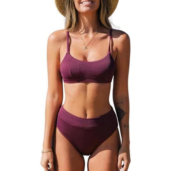 NWT Cupshe Two Piece Swimsuit High Waisted Scoop Neck - Size XL - Picture 1 of 3